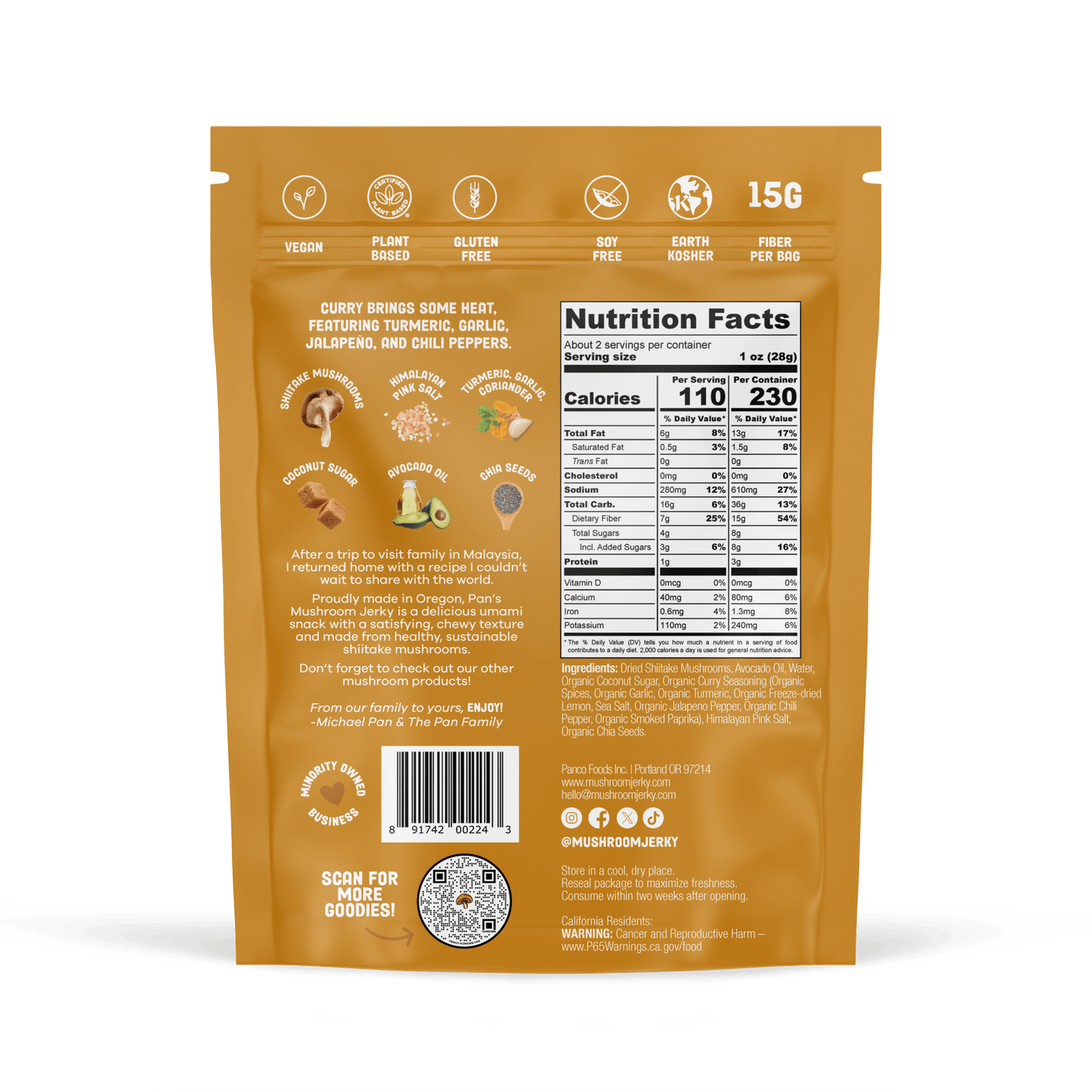 Pan's Mushroom Jerky - 2.2oz Curry