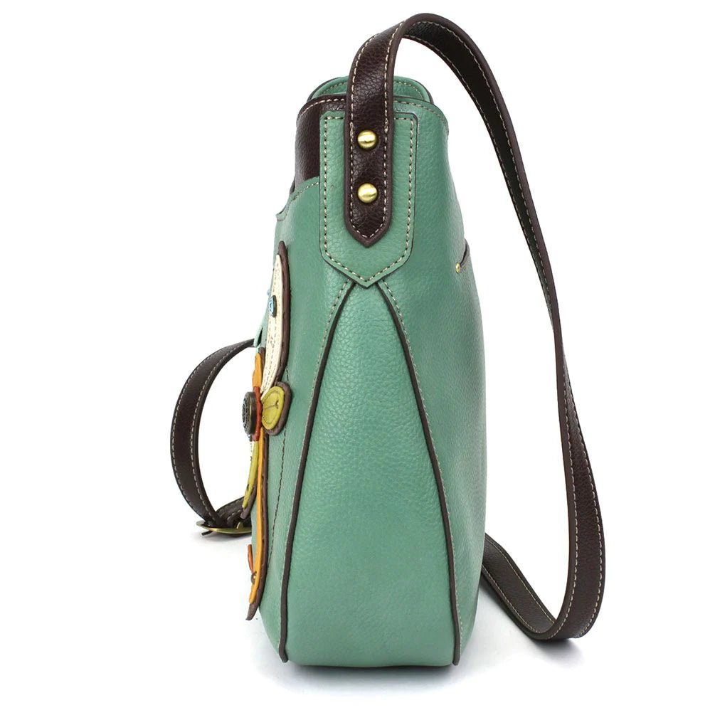 Crescent Crossbody Handbag Teal Dragonfly