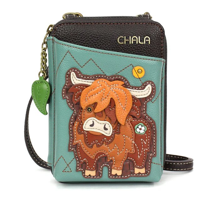 Wallet Crossbody Teal Highland Cow
