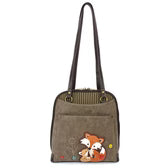 Convertible Backpack Purse - Stone Grey Fox Family