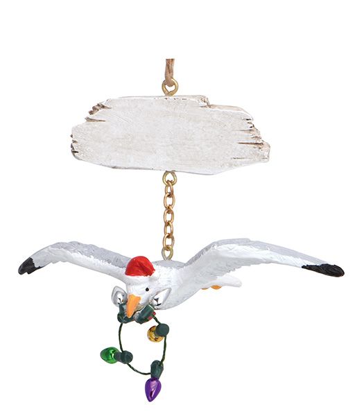 Ornament - Resin Ornament - Seagull with Santa Hat