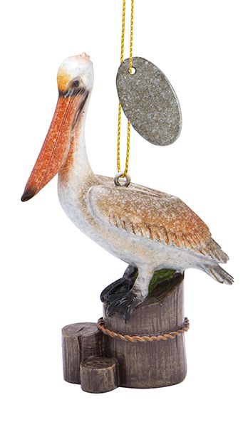 Ornament - Glossy Resin - Pelican On Piling