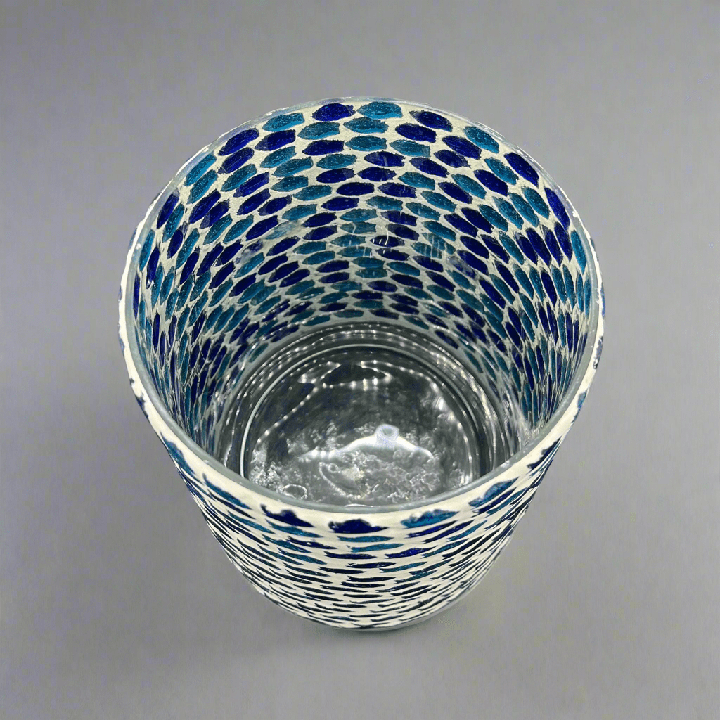 Candle Holder - White & Blue Fish Mosaic