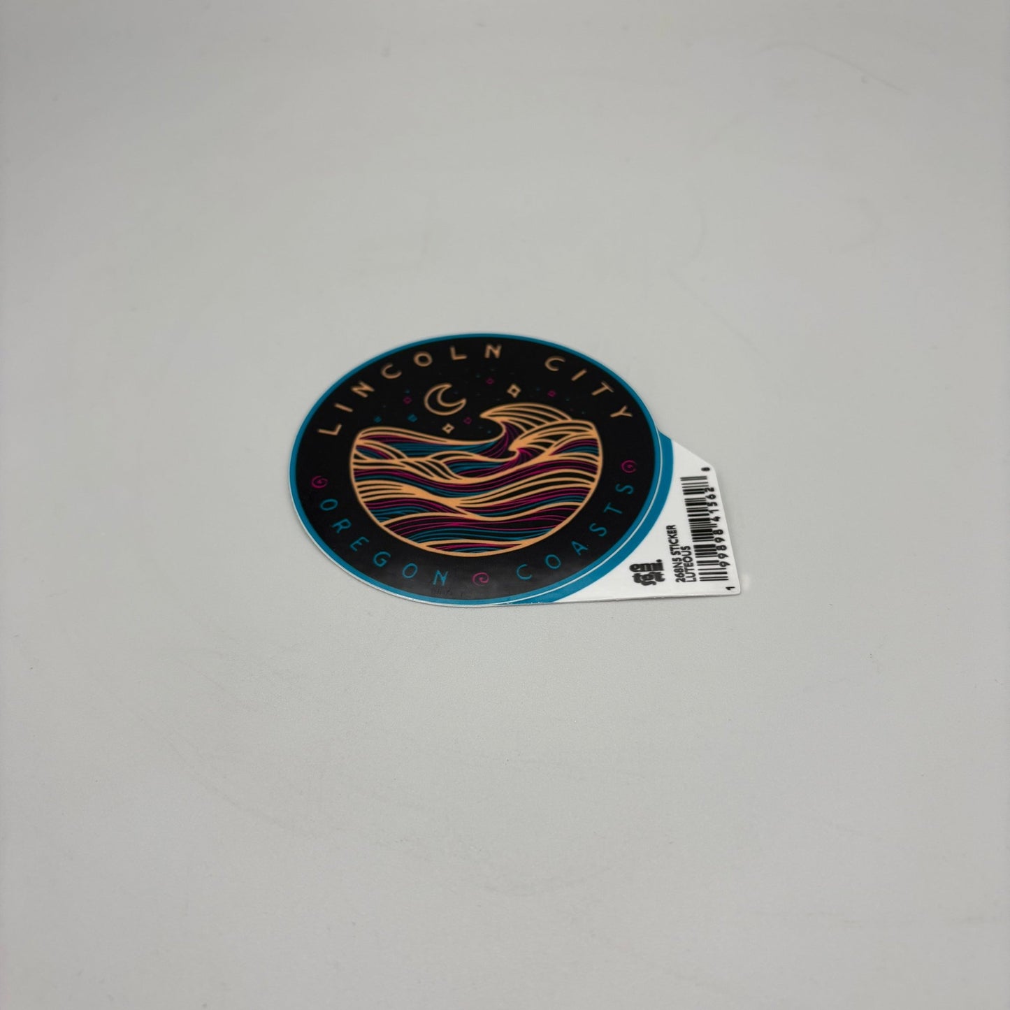 Sticker - Large black circle night sky over Ocean, Lincoln City, Oregon