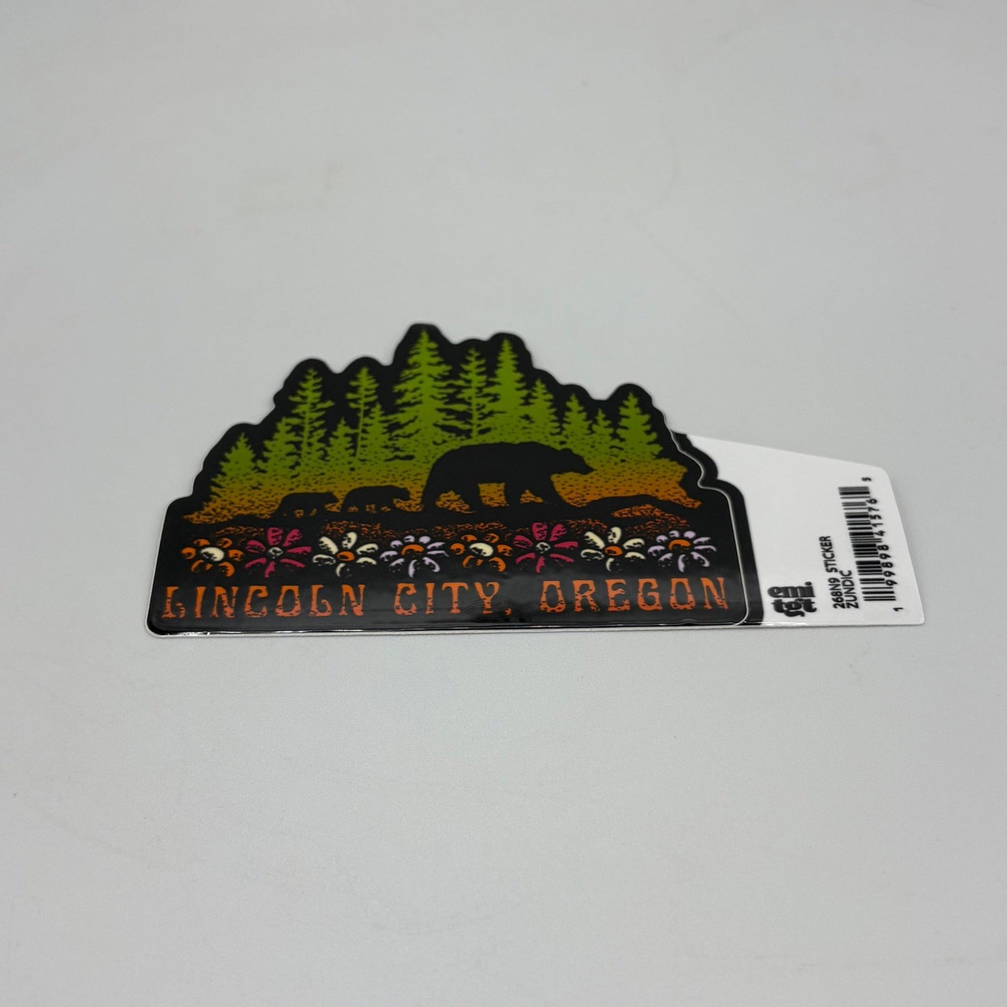 Sticker - Large bears with pine trees and flowers, Lincoln City, Oregon