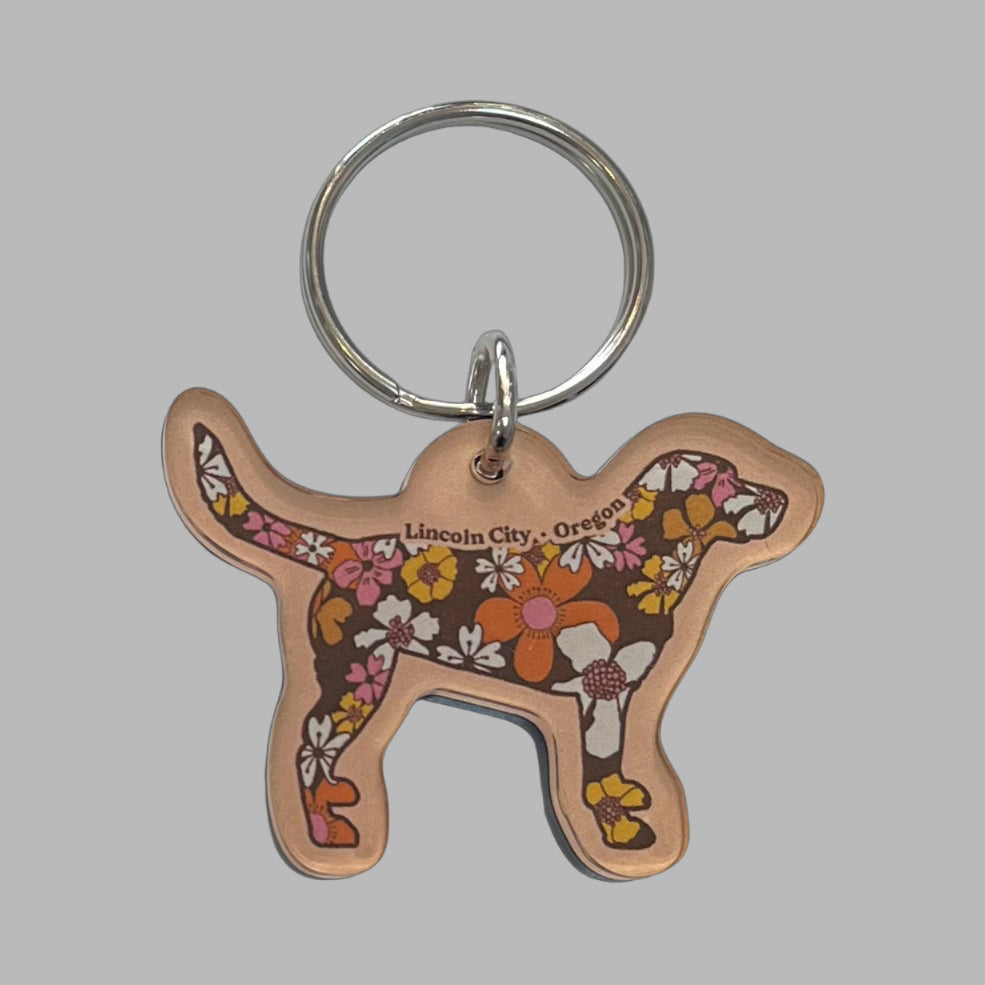 Keychain - Acrylic Floral Canine Dog