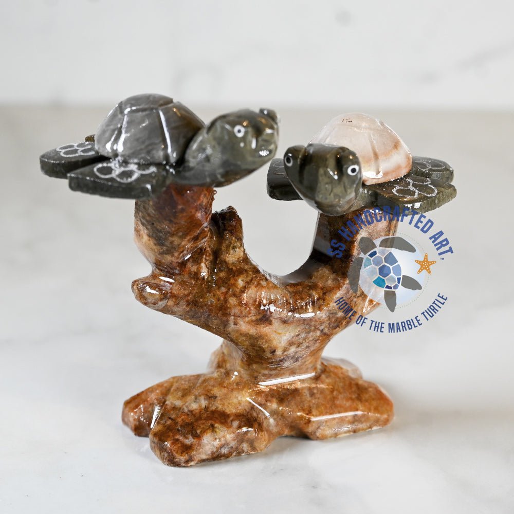 Figurine Marble 2 Turtle & on Coral Stand