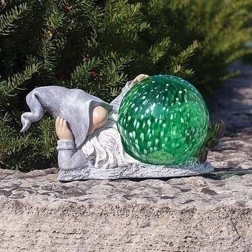 Garden Statue - Gnome with Green Solar Powered LED
