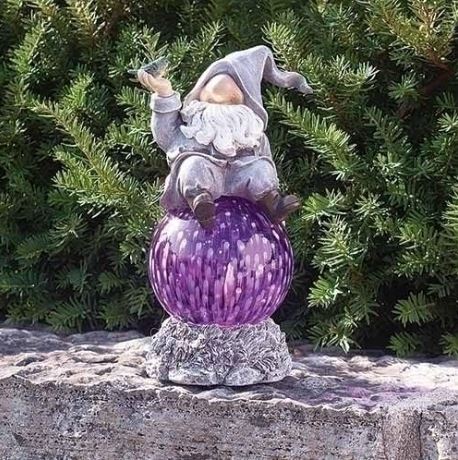 Garden Statue - Gnome with Purple Solar Powered LED