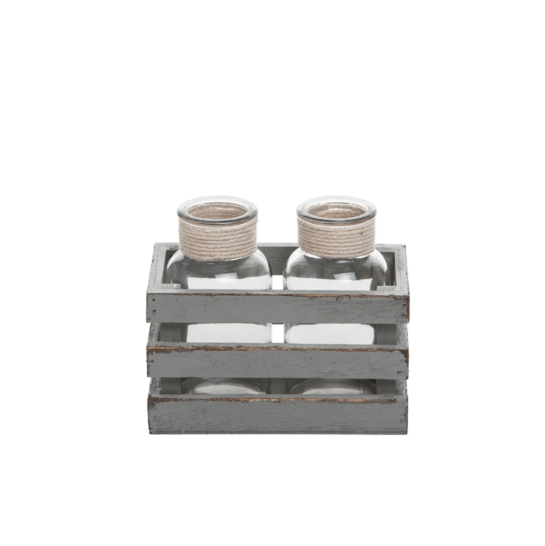 Bottles - 2 Empty Bottles in Grey Wood Crate