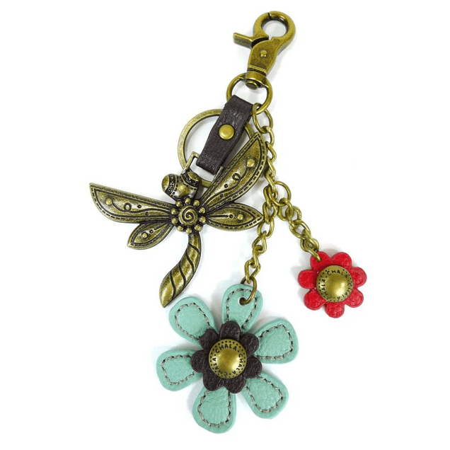 Keychain - Charming Metal Dragonfly & Flower