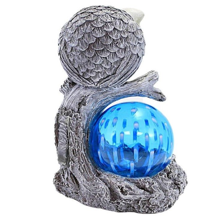 Garden Statue - Owl with Blue Solar Powered LED