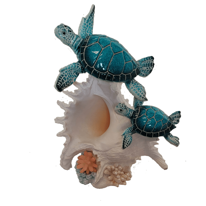 Figurine - Two Turtles on White Shell with light