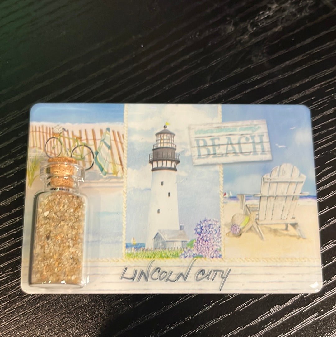 Magnet Jar w/Sand Coastal Collage Lighthouse