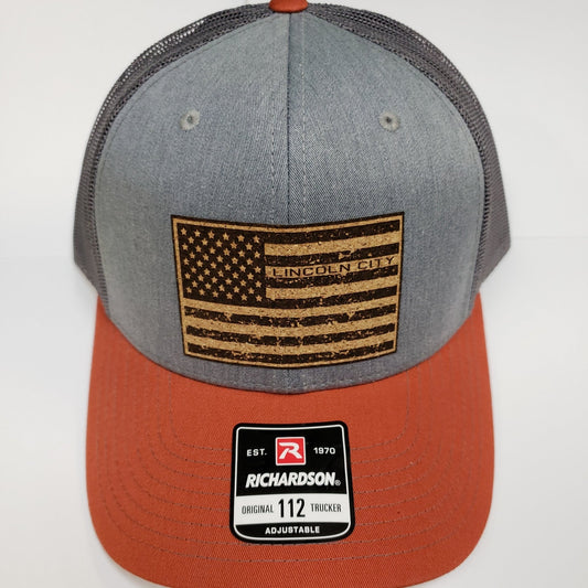 Hat Gray & Orange w/American Flag