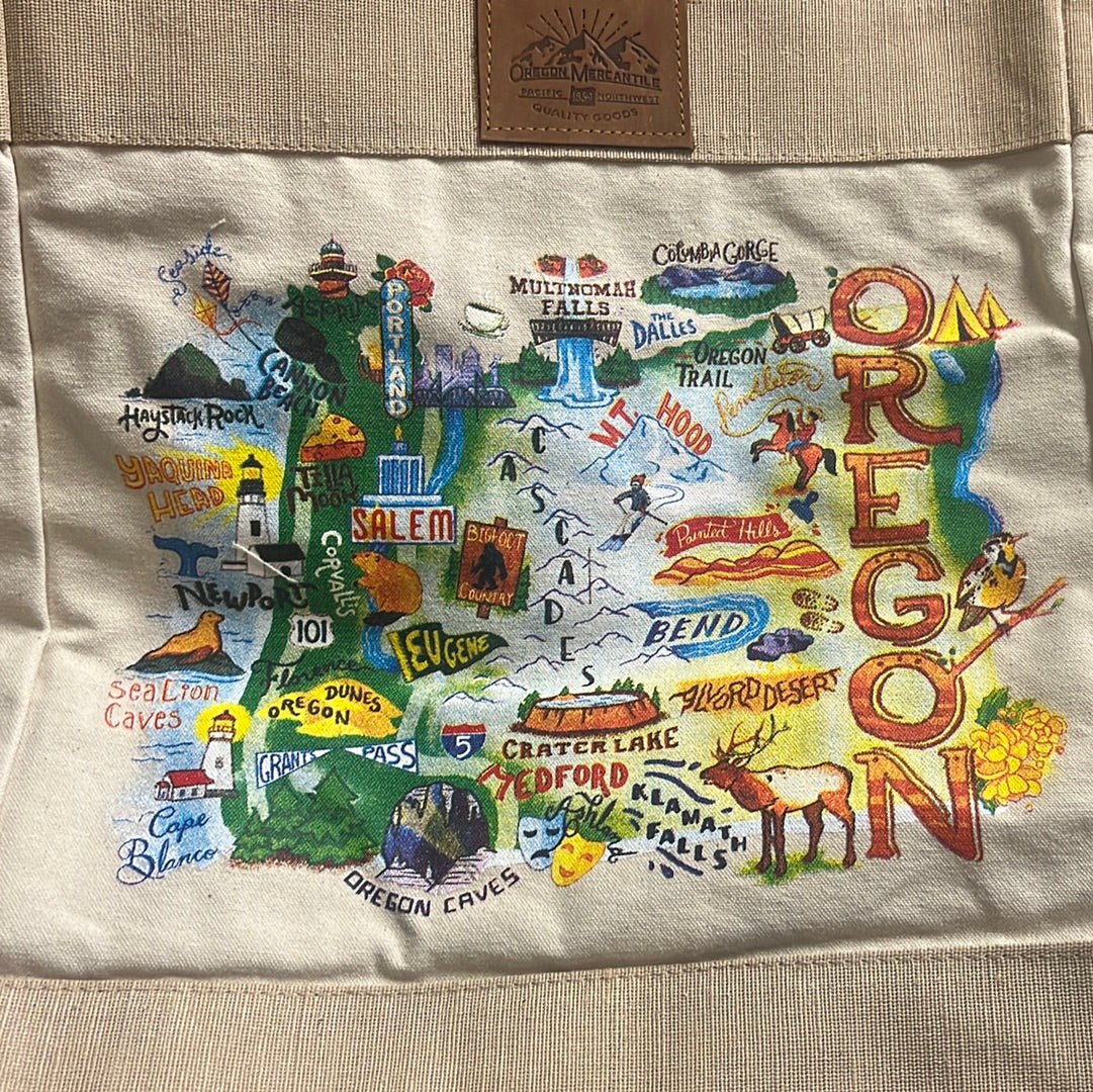 Canvas Market Bag Oregon Retro Map