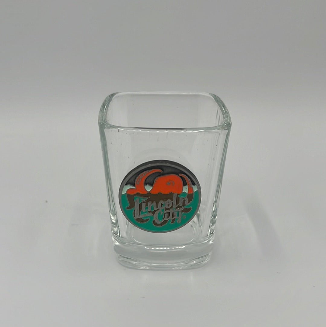 Square Shot Glass Lincoln City Logo