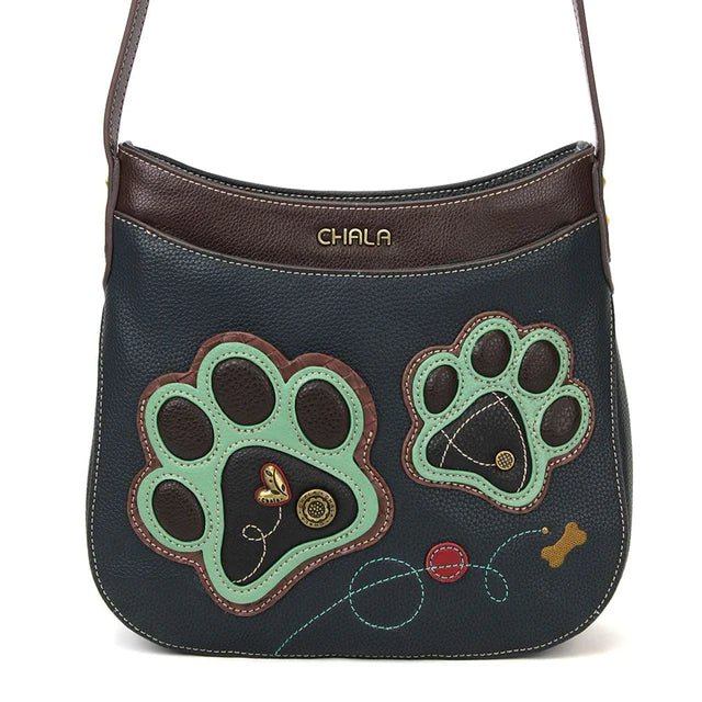 Crescent Crossbody Handbag Navy Paw Print