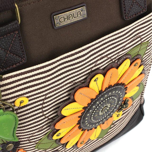 Work Tote Brown Stripe Sunflower