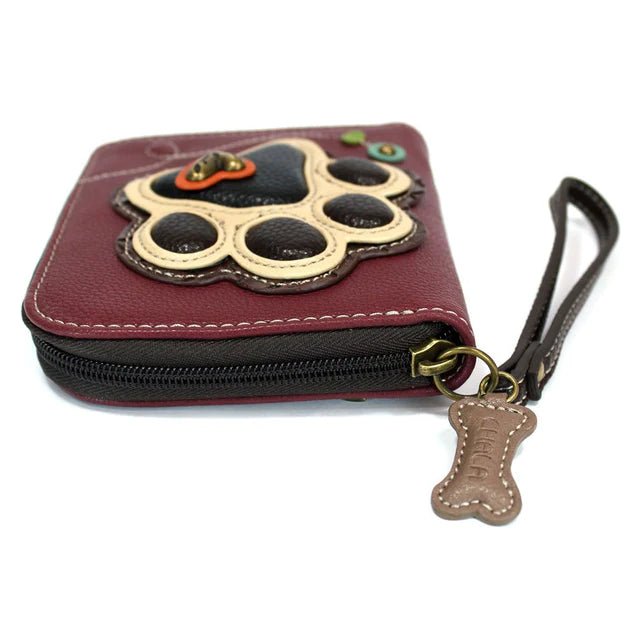 Zip Around Wallet Maroon Ivory Pawprint