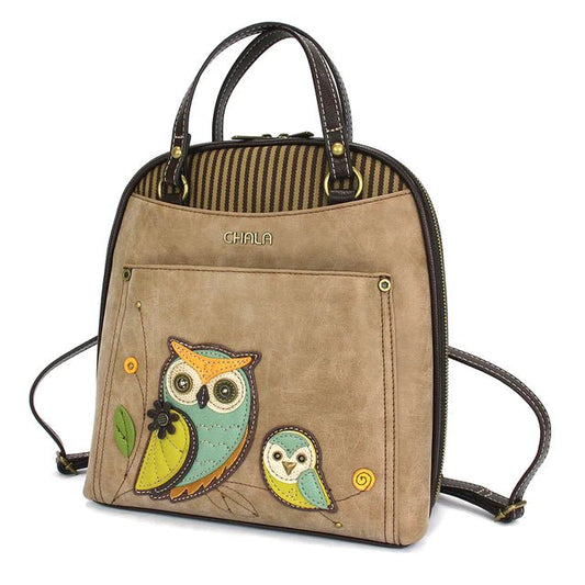 Convertible Backpack Purse Taupe Owls