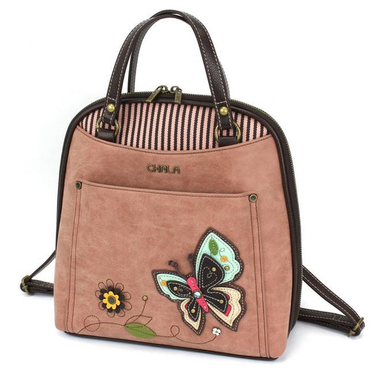 Convertible Backpack Purse Dusty Rose Butterfly