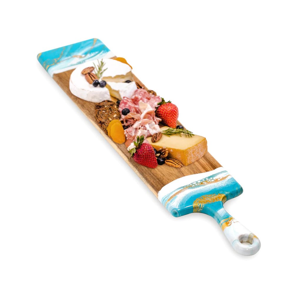 5" x 24" Teal White Gold Baguette Charcuterie Board