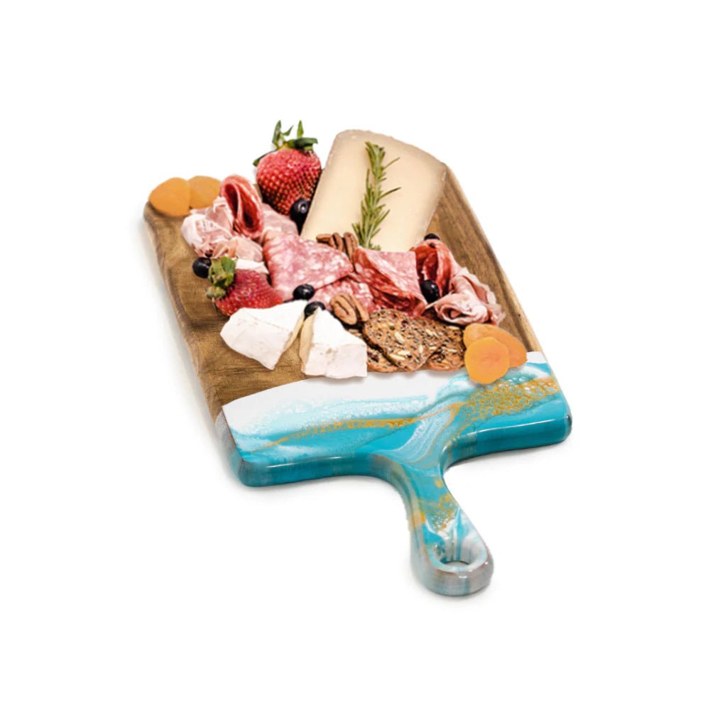 8" x 16" Teal White Gold Charcuterie Board