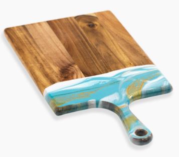 10" x 20" Teal White Gold Charcuterie Board