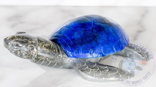 Figurine Marble Turtle 6" Blue
