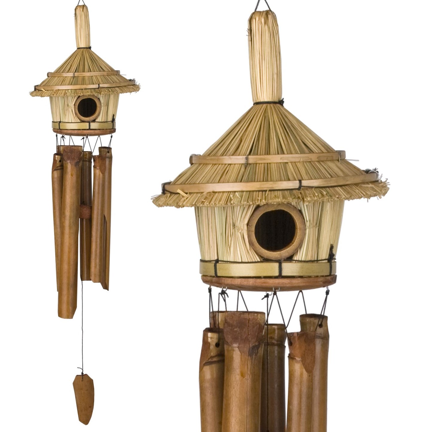 Wind Chime Bamboo - Thatched Roof - Birdhouse - C707