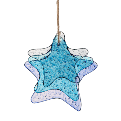 Glass Art - Three Glass Starfish on Jute Hanger