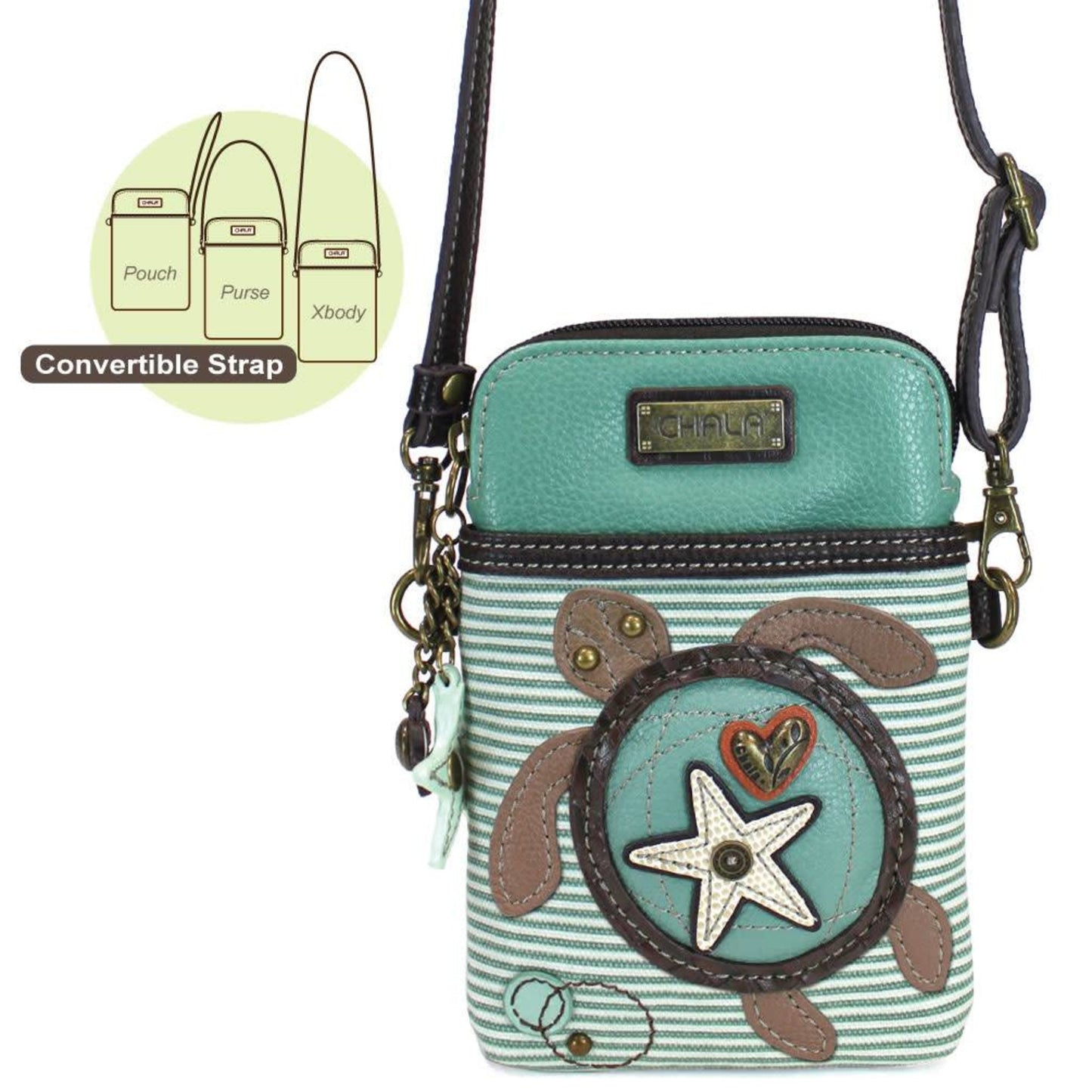 Cell Phone Xbody Teal Stripe Turtle
