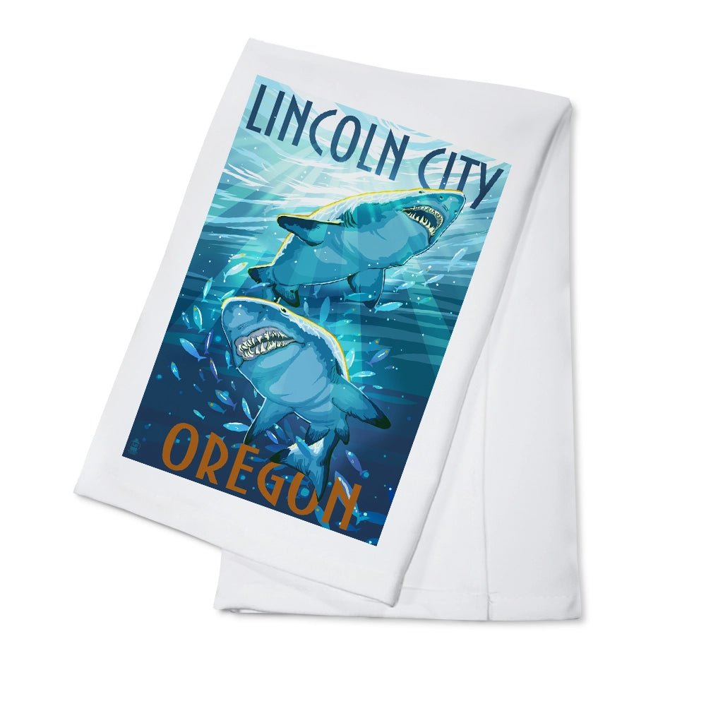 Stylized Tiger Sharks Lincoln City Oregon Tea Towel
