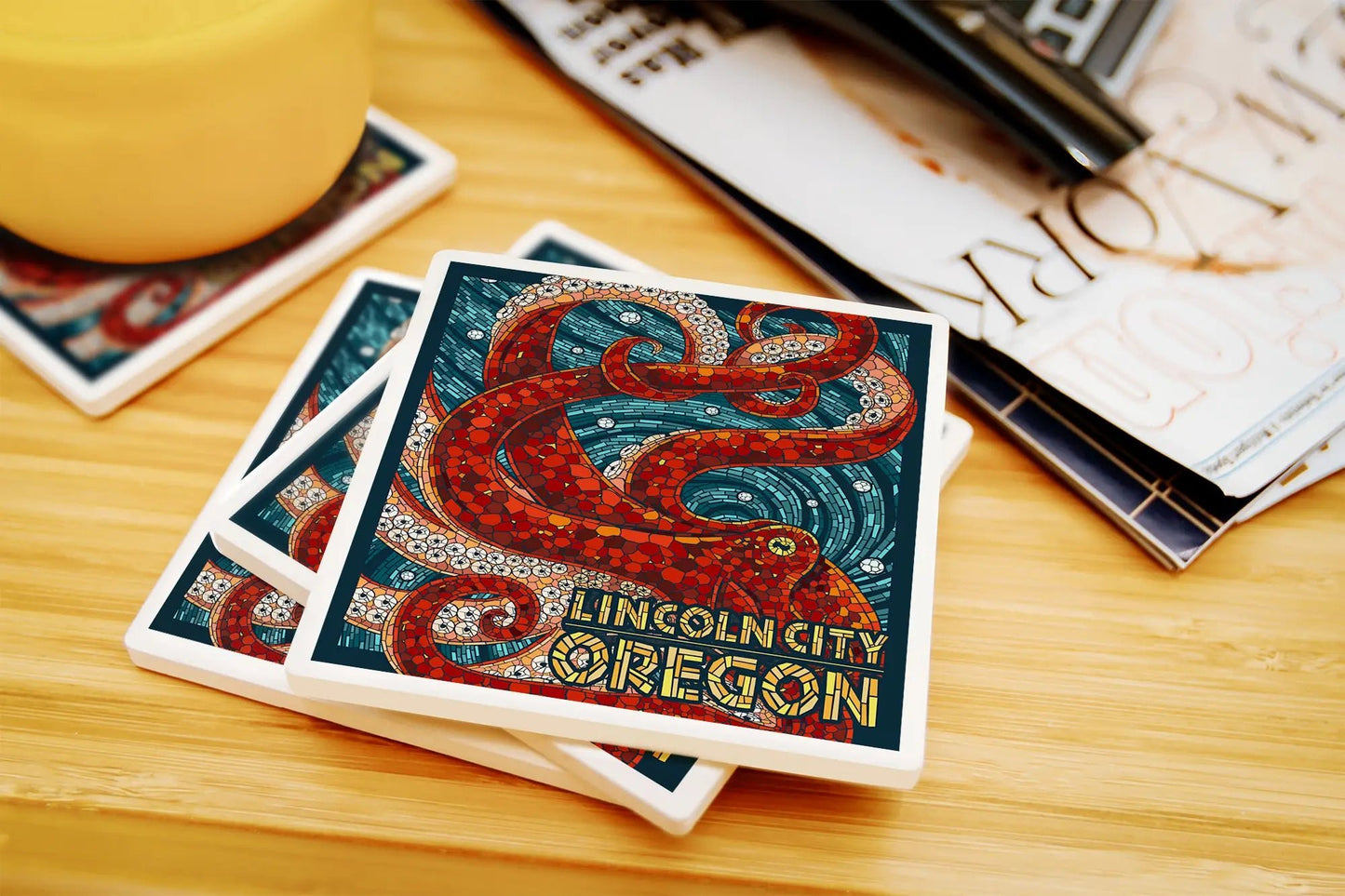 Mosaic Octopus Lincoln City Oregon Coaster