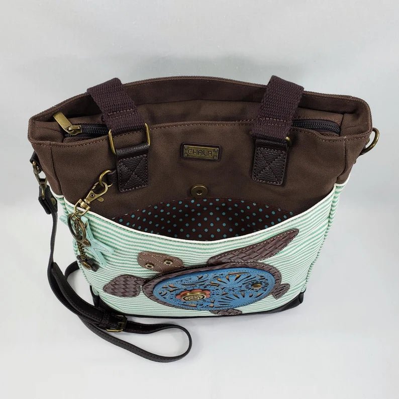 Deluxe Everyday Tote Teal Stripe Turtle
