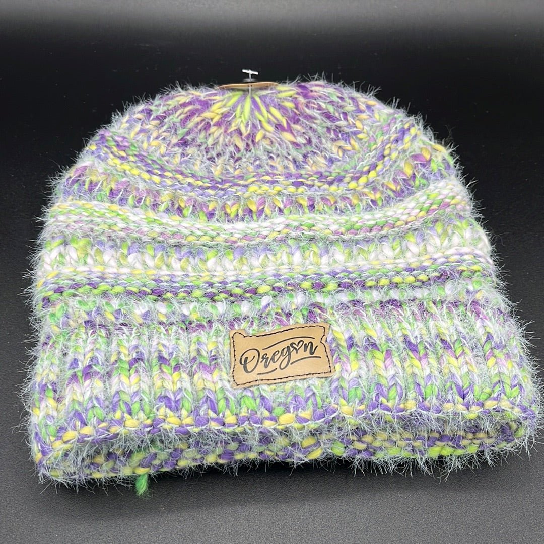Beanie Knit Purple & Green Oregon