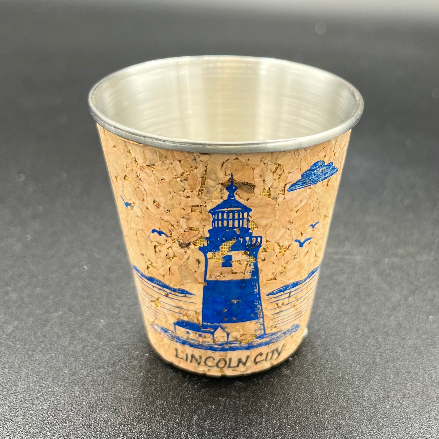 Shot Glass Steel and Cork w/Lighthouse