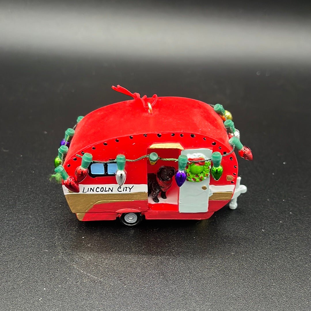 Clearance - Ornament Resin Camper with Dog