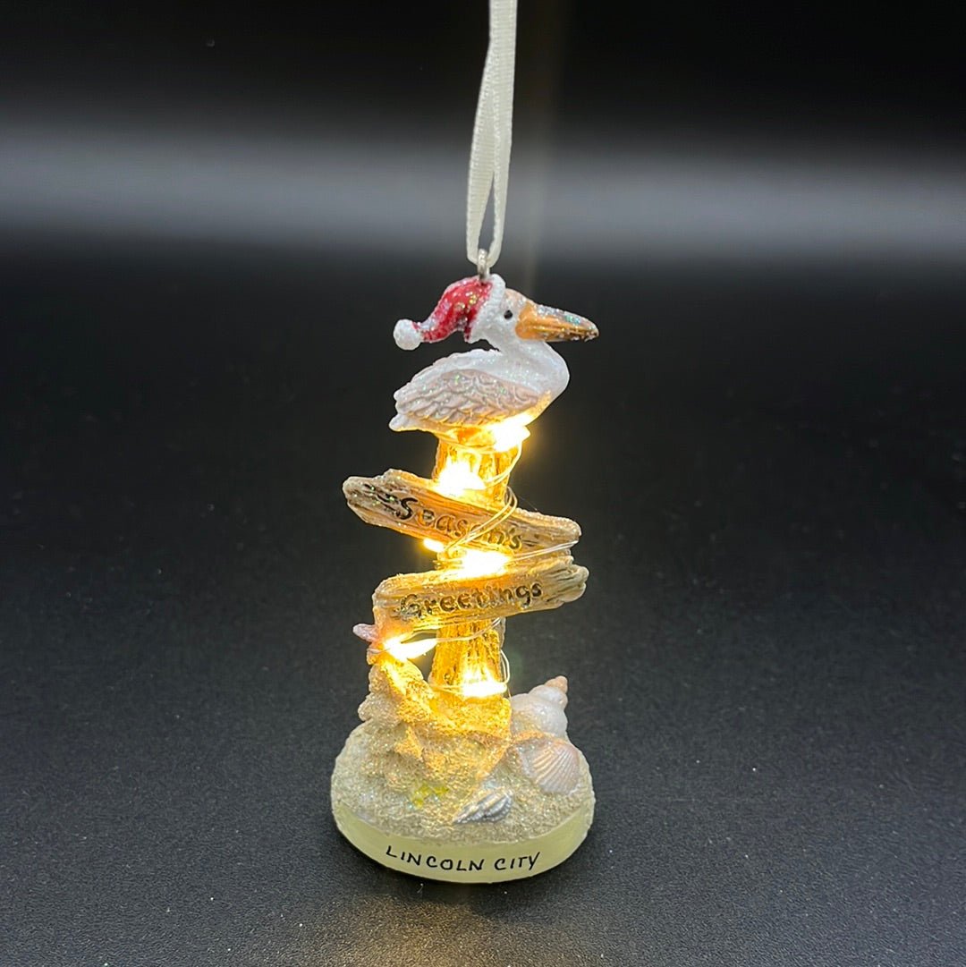 Clearance - Ornament Resin Light-up LED Seasons Greetings Pelican