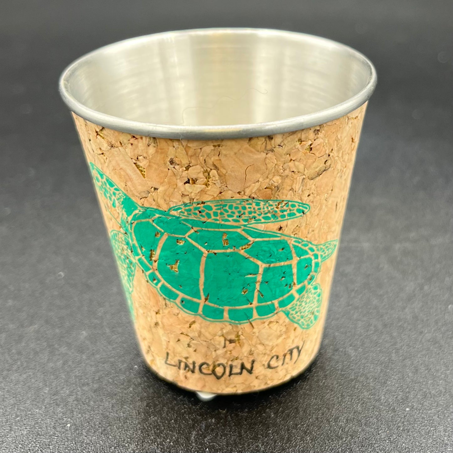 Shot Glass Steel and Cork w/Turtle