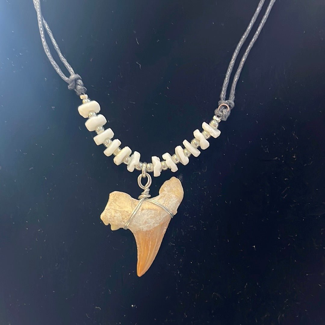 Shark Tooth Necklace White Beaded 3