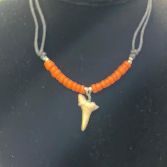 Shark Tooth Necklace Orange Beaded