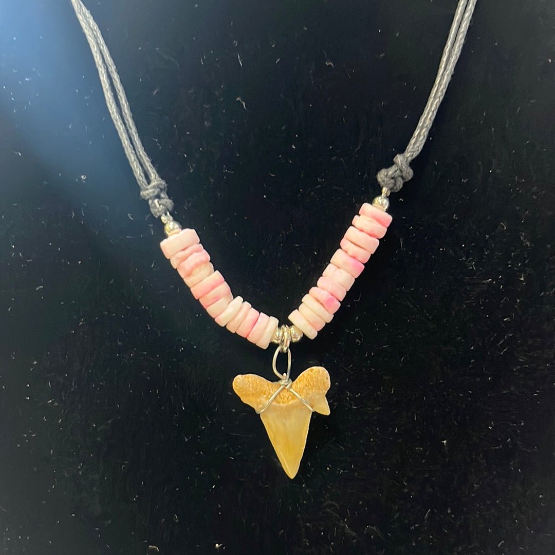 Shark Tooth Necklace Pink Beaded