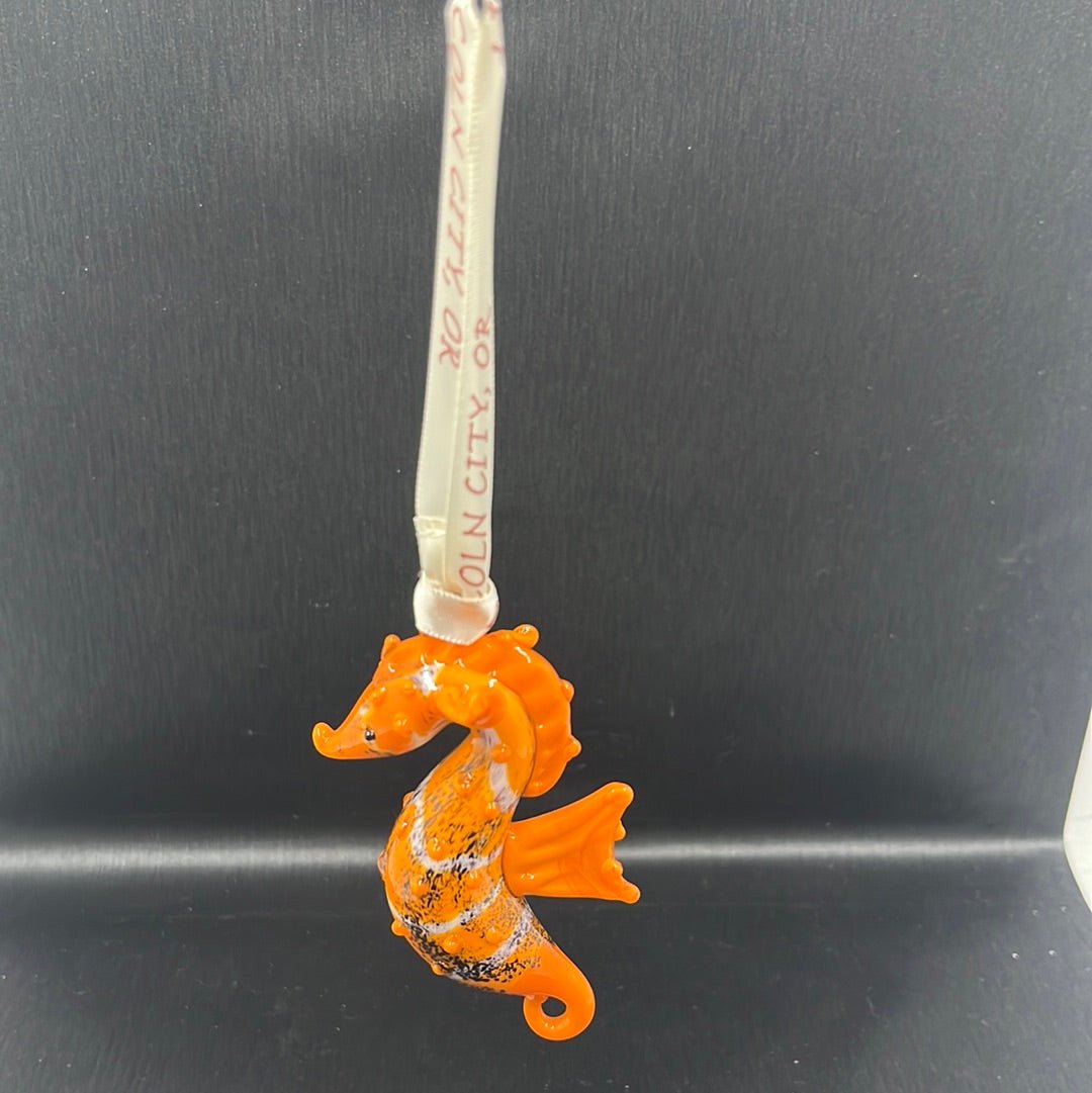 Ornament - Orange Seahorse Hand Blown Glass