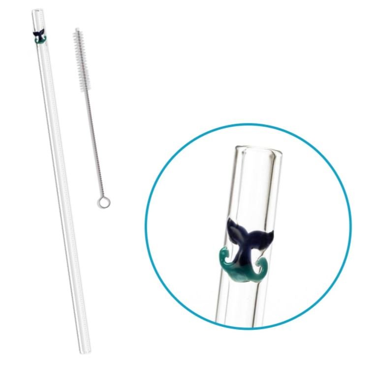 Whale Tail Accented Glass Straw