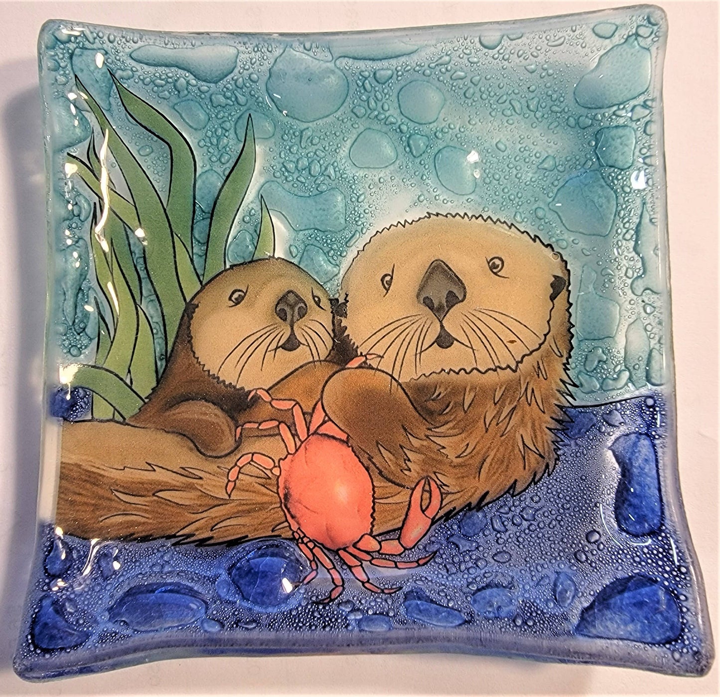 Mini Dish - Glass - Otters with Crab