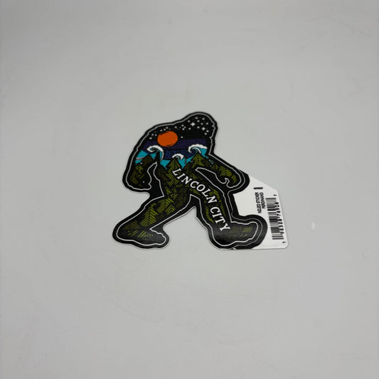 Sticker - Large Bigfoot, pine trees night sky Lincoln City