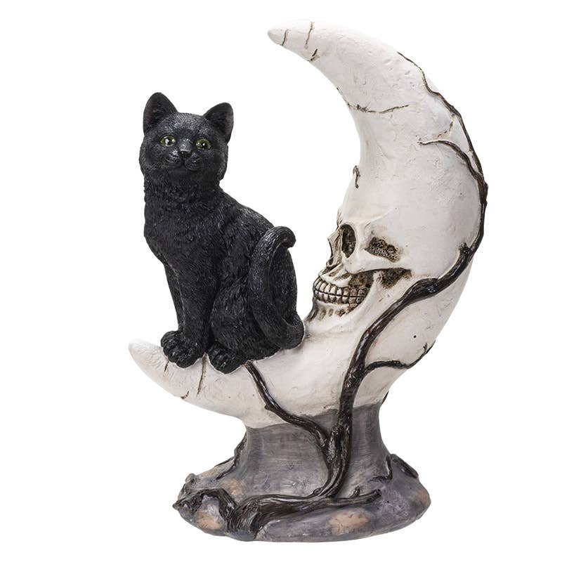 Figurine - Cat on Moon Skull