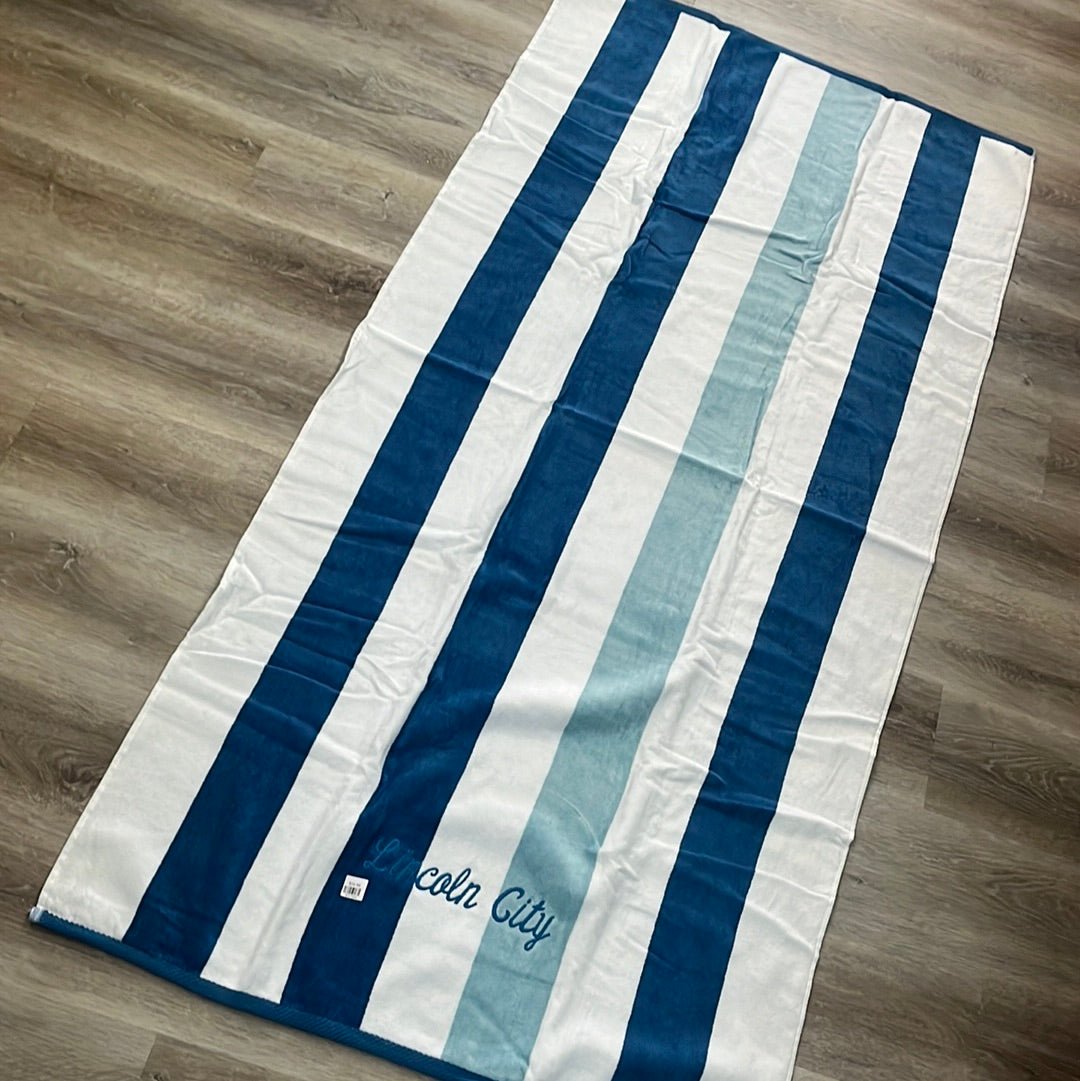 Striped Beach Towel Navy and Sea Glass